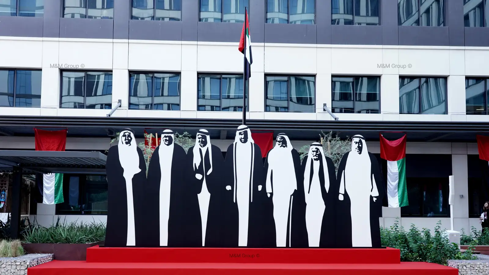Spirit of the Union backdrop with UAE flag for flydubai 51st UAE National Day celebration in Dubai