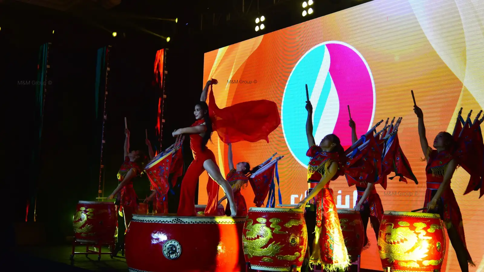 Chinese drum dance performance on stage for ENOC 7th Cycle Distributor Business Meet in Shenzhen, China
